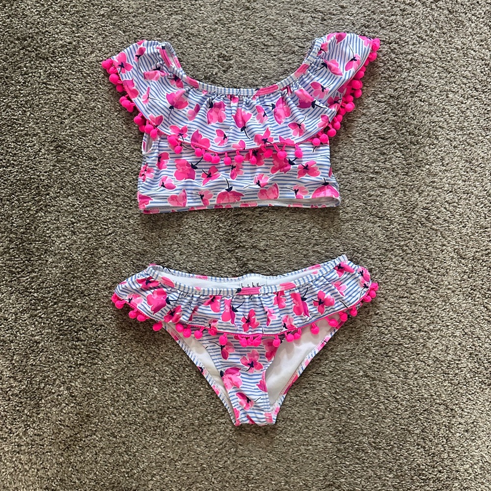 Pink Floral Pom-Pom Bikini Set